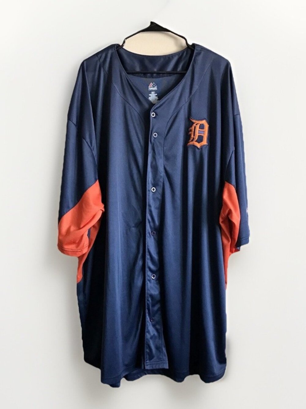 Detroit Tigers MLB Majestic‎ Button Jersey Men’s 4XLT Navy Orange Old English D